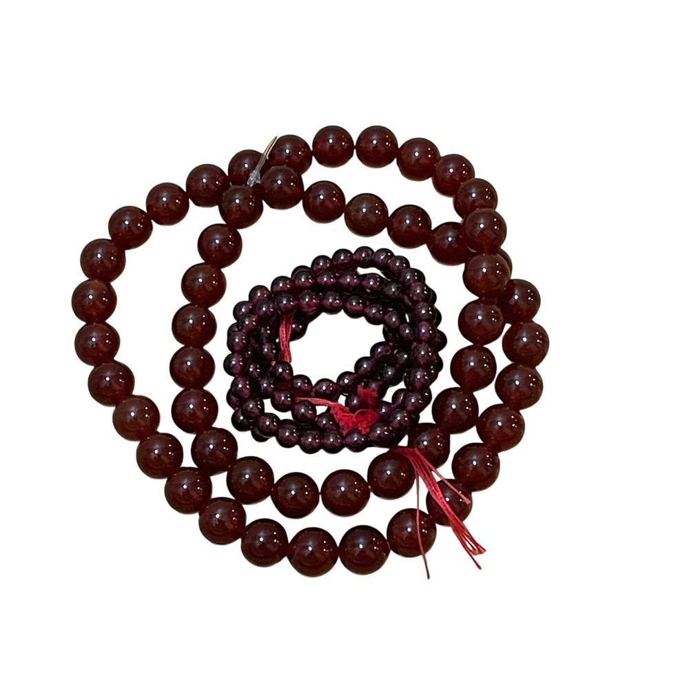 Natural Garnet Bead Strands Deep Red Round Faceted Gemstone Jewelry Making 2pc